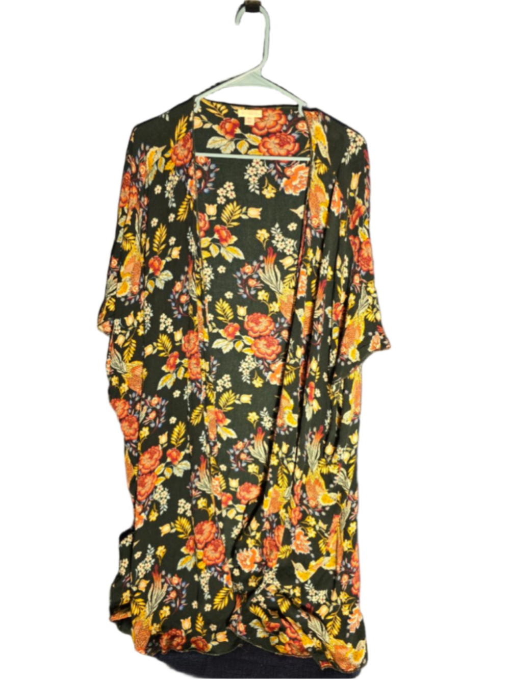 Women's Xhilaration Black Orange Floral Bird Print Kaftan M